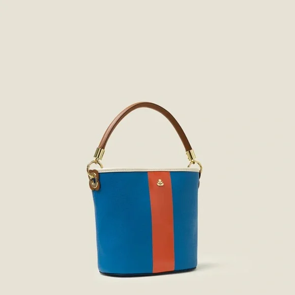 Orla Kiely NWT Blue and Orange Bucket Bag with Brown Handle - Picture 3 of 8